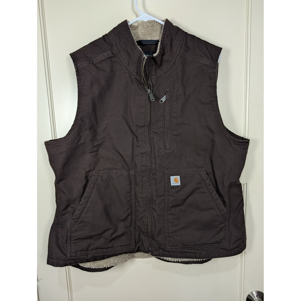 Carhartt Womens Relaxed Fit Sherpa Lined Mock Neck Vest Brown XL OV4277-W